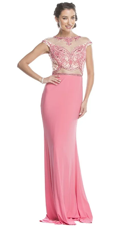 prom dresses for fallTrevi Collection - Embellished Cap Sleeve Affordable Prom Dress