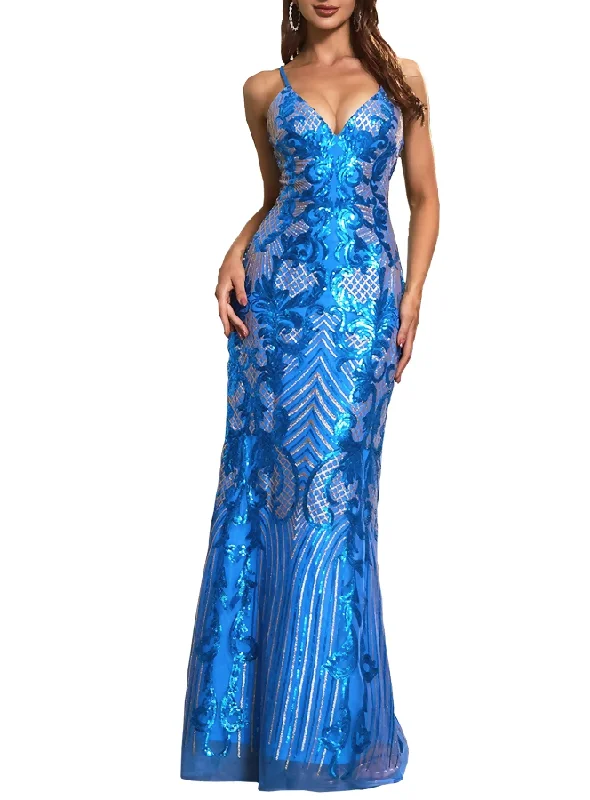 Formal Dress for Beach ThemesM - ssb blue & gold sequin gown