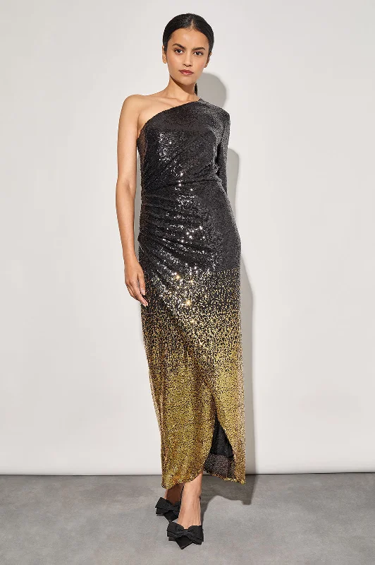 Formal Dress for Beach WeddingsModern Fit Ombre Sequin One-Shoulder Gown