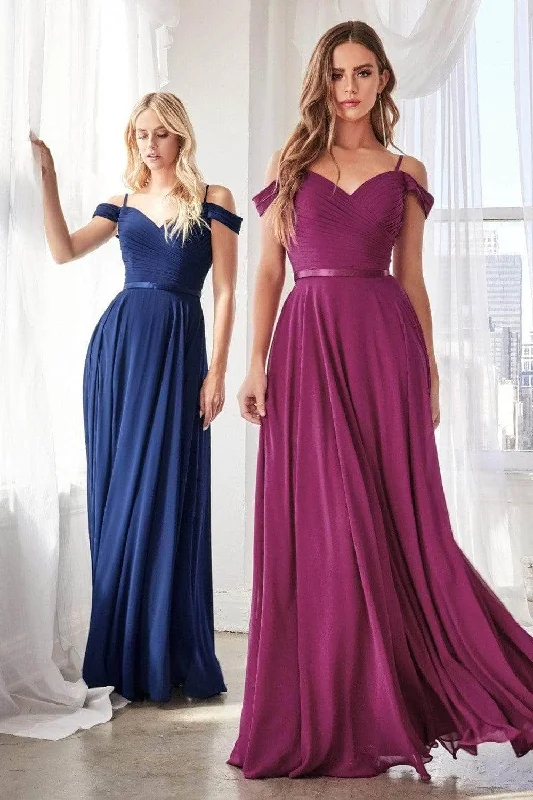 high-slit prom dressesCinderella Divine - Off Shoulder Chiffon Prom Dress CD0156 - 1 pc Navy In Size 3X Available