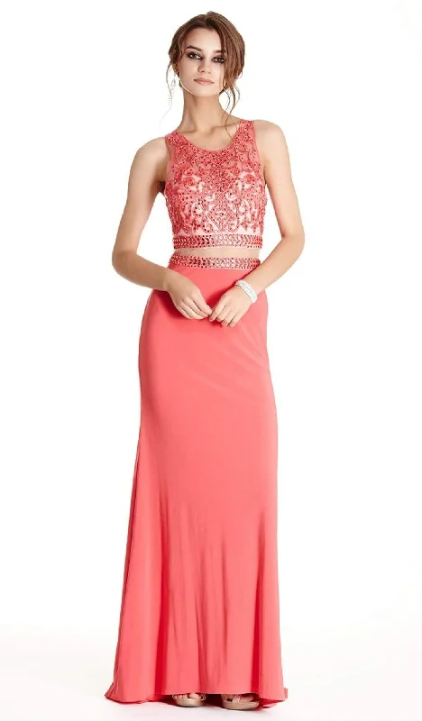 empire waist prom dressesTrevi Collection - Embellished Mock Two Piece Fitted Prom Dress