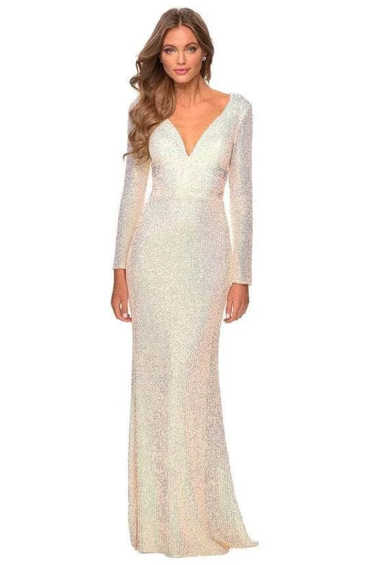 lace-up prom dressesLa Femme - Sequined Long Sleeve Prom Dress 28743SC - 1 pc Champagne In Size 6 Available