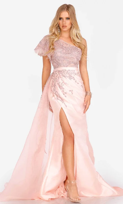 floral prom dressesTerani Couture 231E0517 - Asymmetric Prom Gown With Overlay