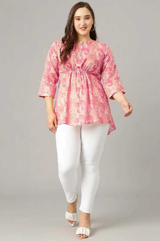 women's tops for business casual attireCurvy Lane Women Plus Size Paisley Foil Printed Pink Top