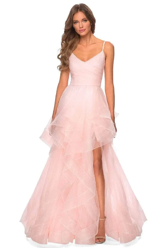 flowy prom dressesLa Femme - Sleeveless Ruffled A-Line Prom Dress 28502SC - 1 pc Blush In Size 4 Available