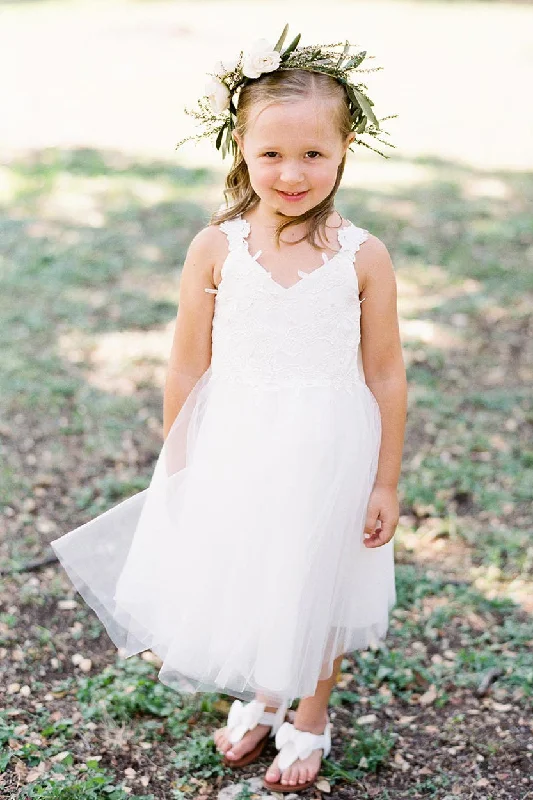 Formal Dress for Film PremieresModest Ball Gown White Flower Girl Dress with Bow Knot