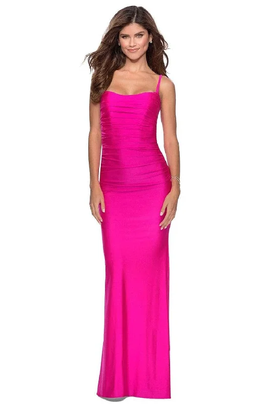 metallic prom dressesLa Femme - Sleeveless Ruched Prom Dress 28398SC - 1 pc Hot Pink In Size 4 Available