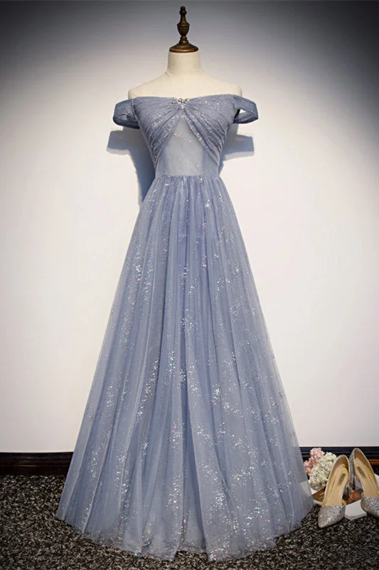 Formal Dress for Cultural ParadesOff the Shoulder Dusty Blue Formal Dress