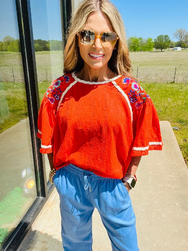 women's tops with spaghetti straps and deep V-necksBETTER IN POPPY RED TOP