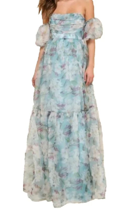 Formal Dress for Opera NightsS - maniju blue floral organza gown