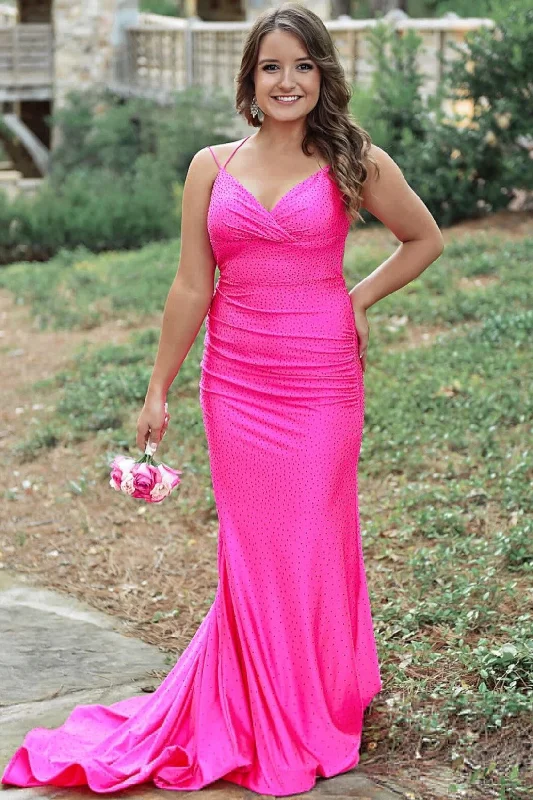 Formal Dress for Bohemian ThemesNeon Pink Mermaid Long Formal Dress