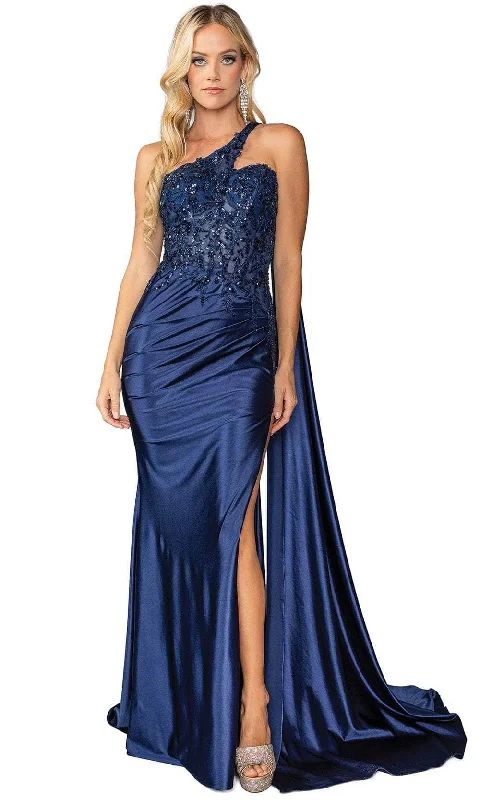 prom dress style guidesDancing Queen 4441 - Asymmetric Neck Prom Gown with Cape