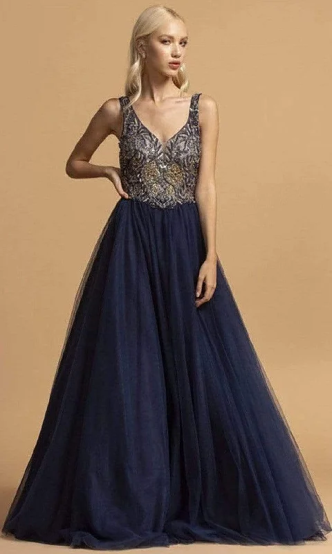 flutter sleeve prom dressesTrevi Collection - L2210 Beaded Plunging V-Neck Simple Prom Dress