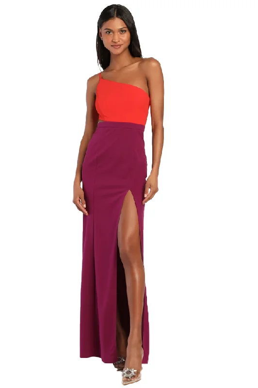 Formal Dress for Winter Formal EventsL - maniju one shoulder colorblocked gown