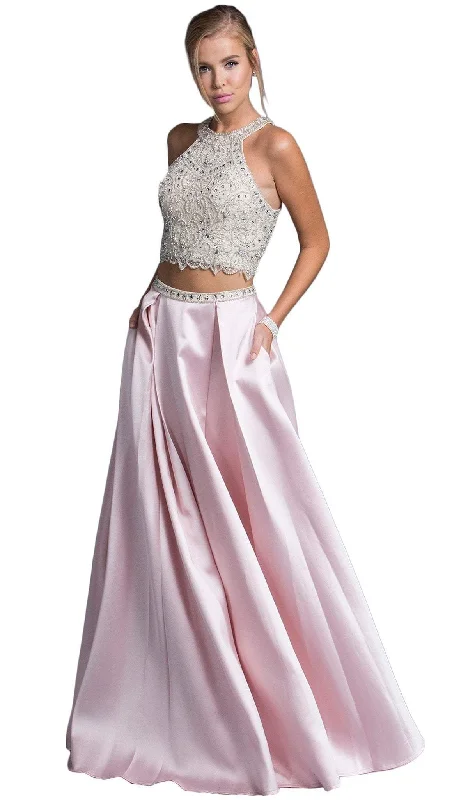 halter prom dressesTrevi Collection - Two Piece Bejeweled Halter Prom Gown