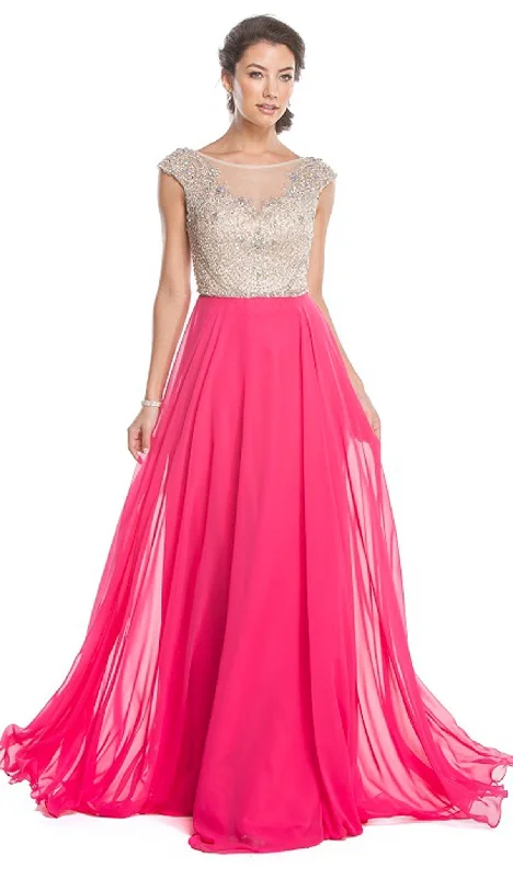 cap sleeve prom dressesTrevi Collection - Bedazzled Illusion Bateau A-line Prom Dress