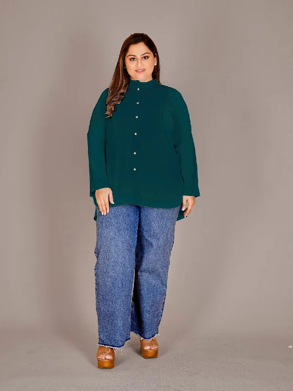 women's tops with unique designsMandarin Collar Shirt Style Green Top