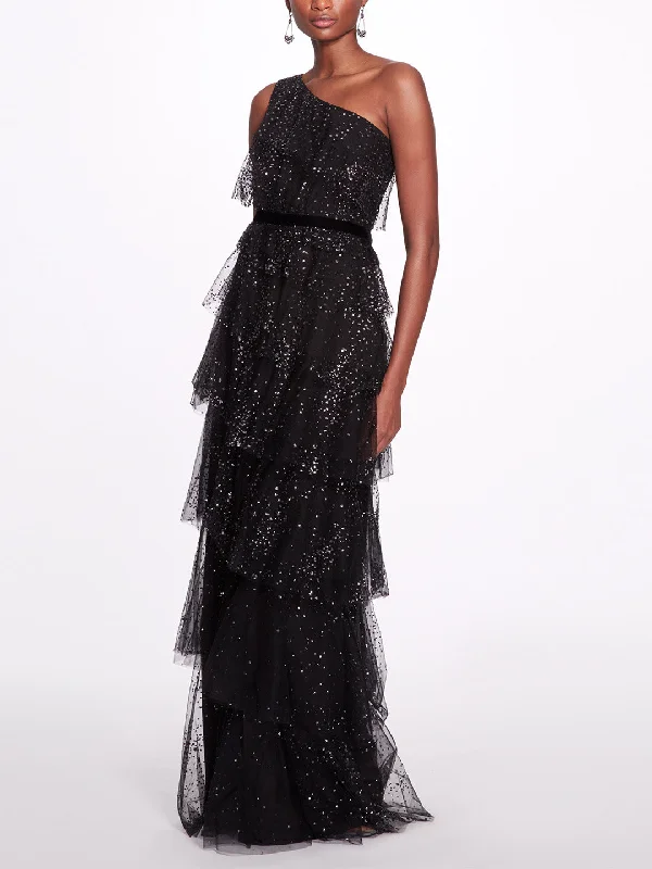 Formal Dress for Formal DinnersOne-Shoulder Tiered Gown