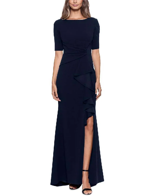 Formal Dress for Bar Mitzvahs4 - betsy & adam navy half sleeve ruffled gown