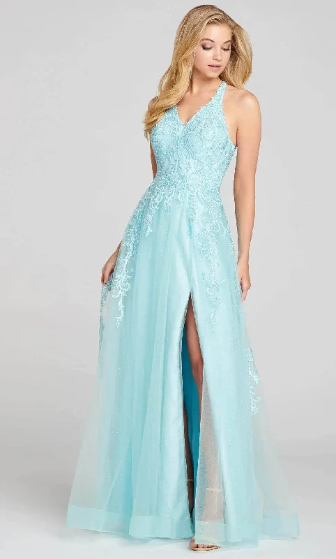 halter neck prom dressesColette By Daphne CL12120 - V-Neck Lace Appliqued Prom Gown