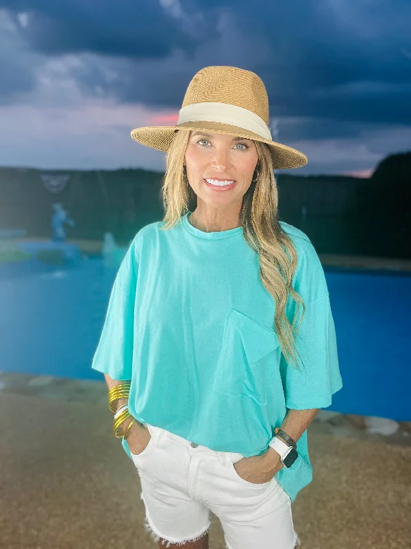 women's tops with unique designsPOINT OF PRETTY TOP- OCEAN WATER BLUE-SUMMER SALE