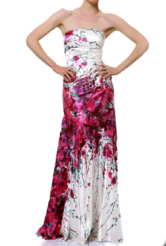 Formal Dress for Costume Balls6 - la femme multicolor floral silk gown