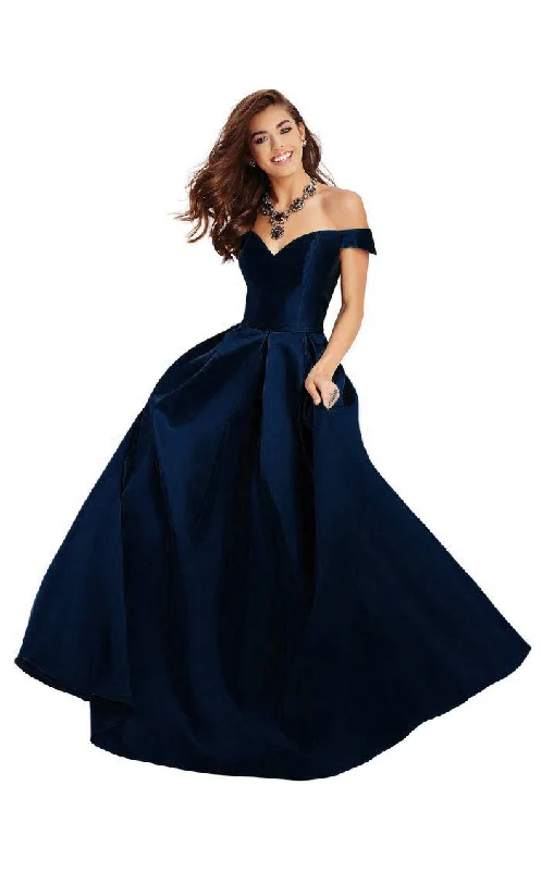 Formal Dress for Quinceañeras8 - navy blue off-the-shoulder satin ballgown