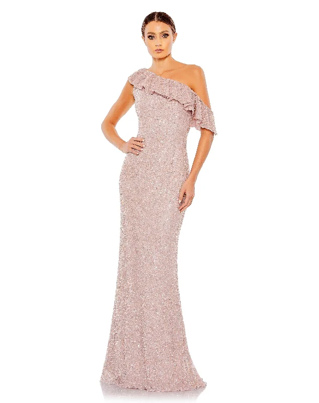 Formal Dress for Eco-Conscious EventsSequined Drop Shoulder Trumpet Gown