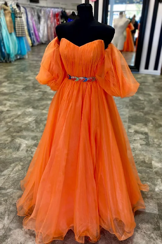 Formal Dress for Charity AwardsPuffy Sleeves Orange Long Formal Dress