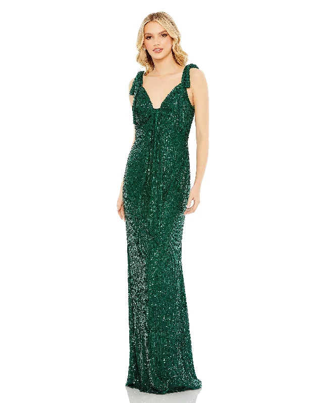 Formal Dress for Talent ShowsSequined Low Back Bow Shoulder Gown