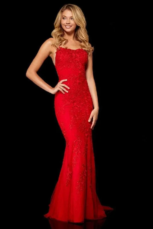 off-the-shoulder prom dressesSherri Hill - Scoop Lace Appliqued Prom Dress 52338