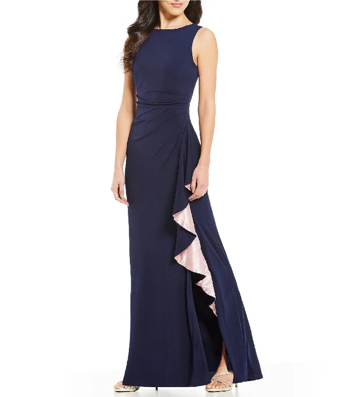 Formal Dress for Large Weddings10 - marina navy gown with cascading blush ruffle