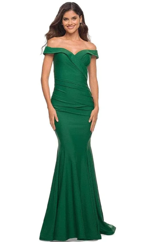 fitted prom dressesLa Femme - Off Shoulder Mermaid Prom Gown 30736SC - 1 pc Emerald In Size 14 Available