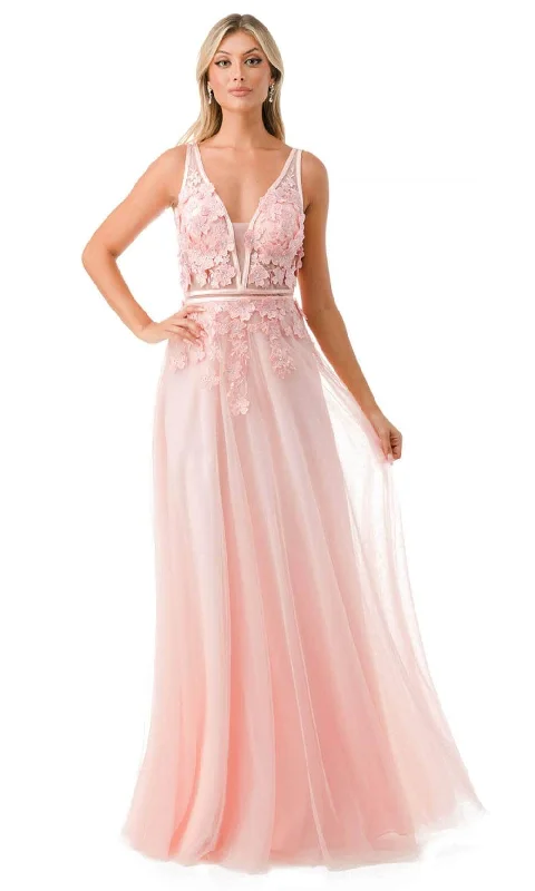 short prom dressesTrevi Collection P2114 - Floral Appliqued A-Line Prom Gown