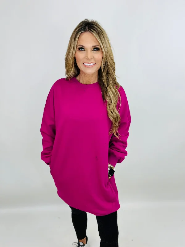 silk women's topsSTAY COMFY SWEATSHIRT TOP- MAGENTA--FLASH SALE