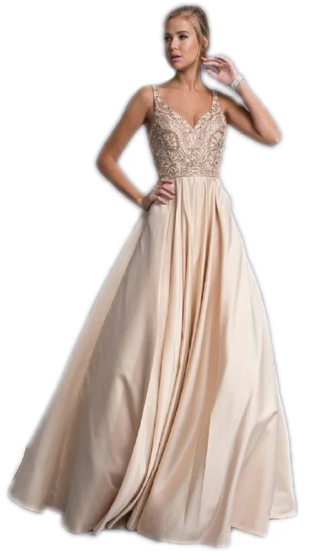 mermaid prom dressesAspeed Design - Sleeveless Embellished V-neck A-line Prom Gown