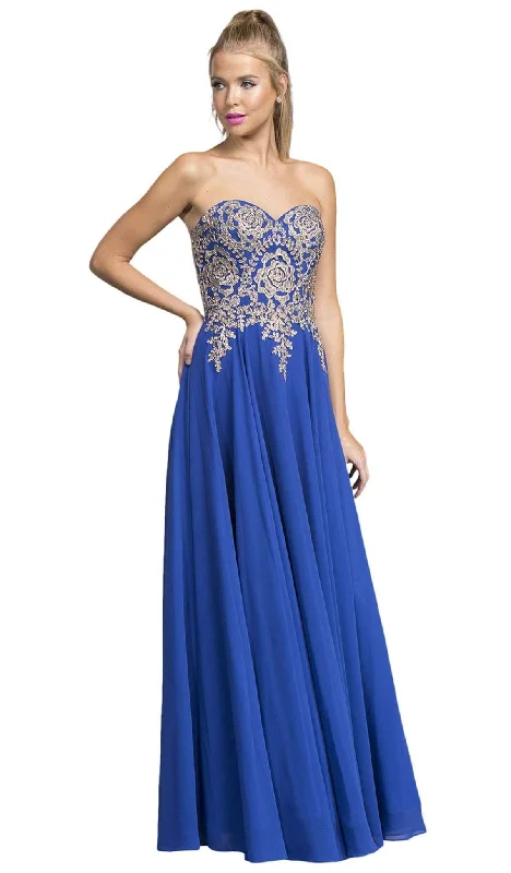 beaded prom dressesTrevi Collection - Strapless Applique Sweetheart Prom Dress