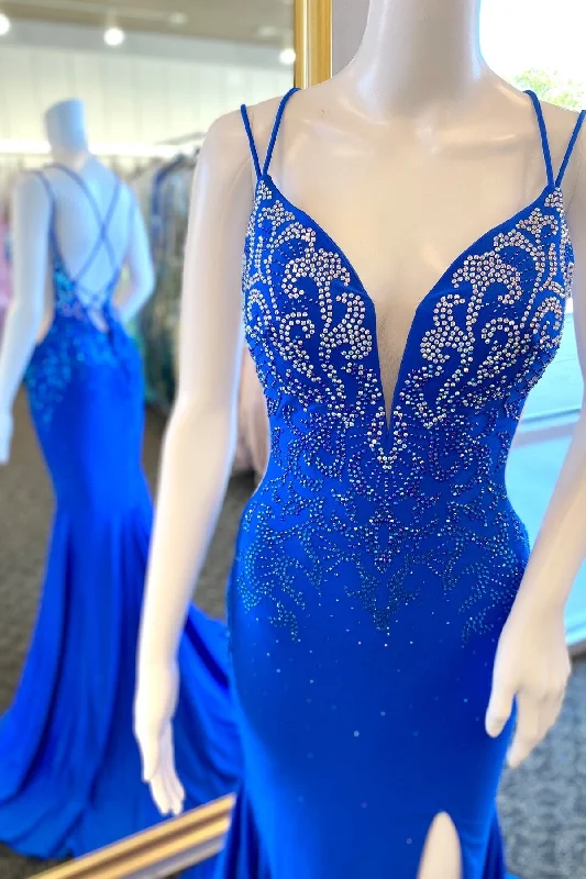 Formal Dress for Formal DinnersBeaded Royal Blue Mermaid Long Formal Dress