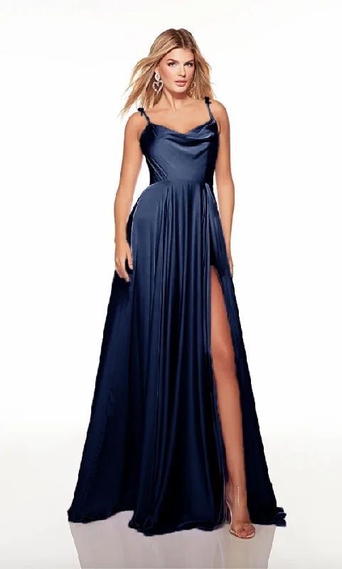 Formal Dress for New Year's Eve8 - ssb navy high slit satin gown