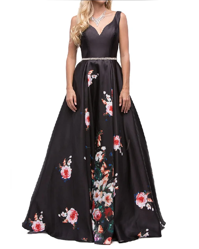 Formal Dress for Film PremieresS - dancing queen black floral ball gown