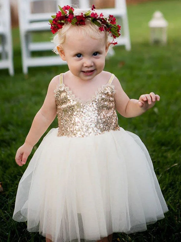 Formal Dress for Destination WeddingsAdorable Ball Gown Gold and Ivory Flower Girl Dress