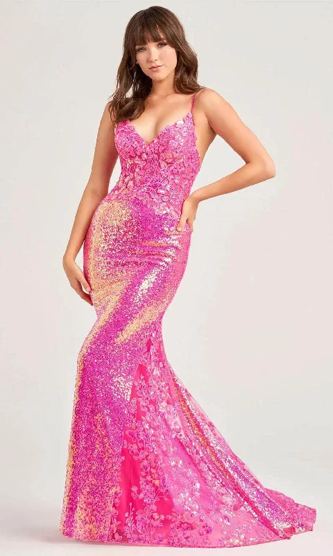 two-piece prom dressesEllie Wilde EW35202 - Sequin Embellished Trumpet Prom Gown