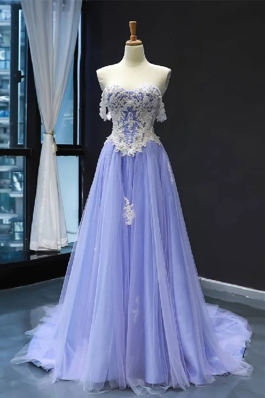 Formal Dress for Modeling AuditionsOff the Shoulder Lavender and Lace Appliques Long Formal Dress