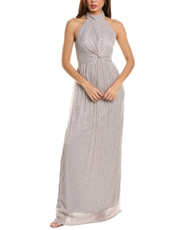 Formal Dress for Golden GlobesAlfred Sung Halter Metallic Pleated Gown