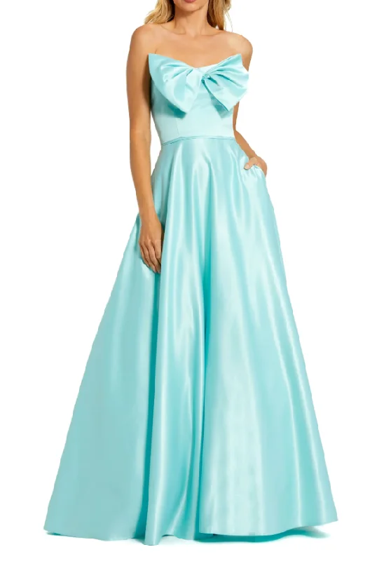 Formal Dress for Sustainable Fashion4 - mac duggal aqua satin ball gown with bow