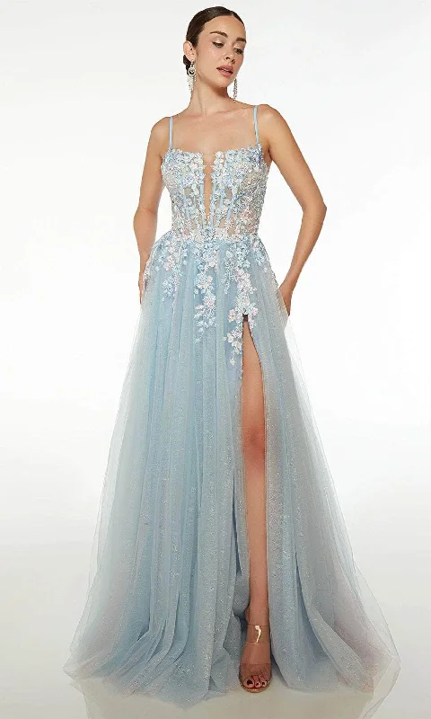 short prom dressesAlyce Paris 61673 - Floral Lace Appliques V-Neck Prom Gown