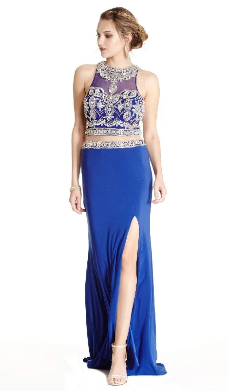 tulle prom dressesTrevi Collection - Two Piece Embellished Halter Sheath Prom Dress