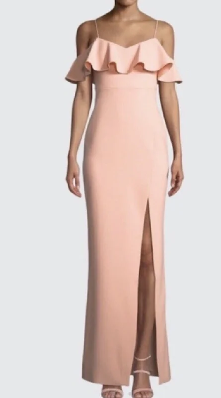 Formal Dress for Graduations0 - likely peach off the shoulder ruffle gown