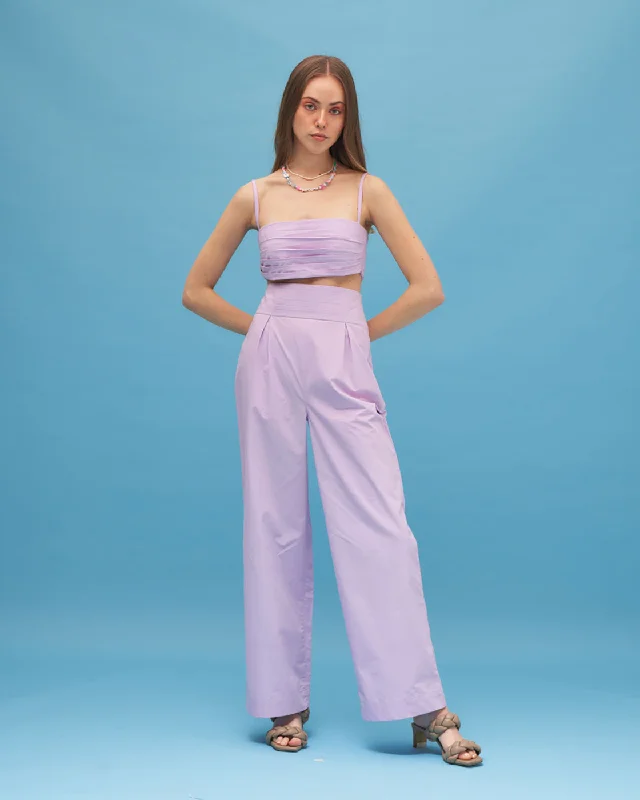 women's tops for those who want to make a bold fashion statement with their choice of topsLavendar Crop Top And Pant Set- Pleated Co Ord