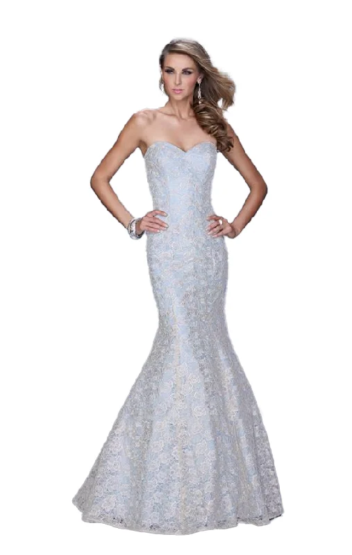 Formal Dress for Summer Weddings2 - la femme blue mermaid gown with champagne lace overlay